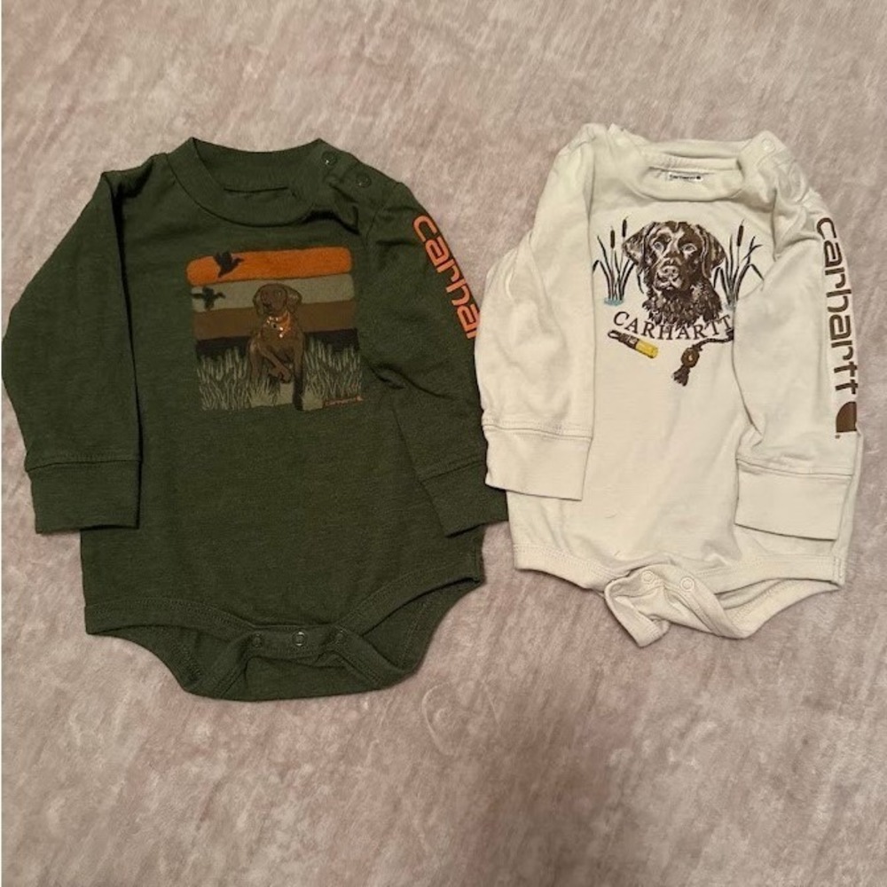 Carhartt Baby Boys 3-6 Months Hunting Dog Long Sleeve Bodysuit Lot of 2